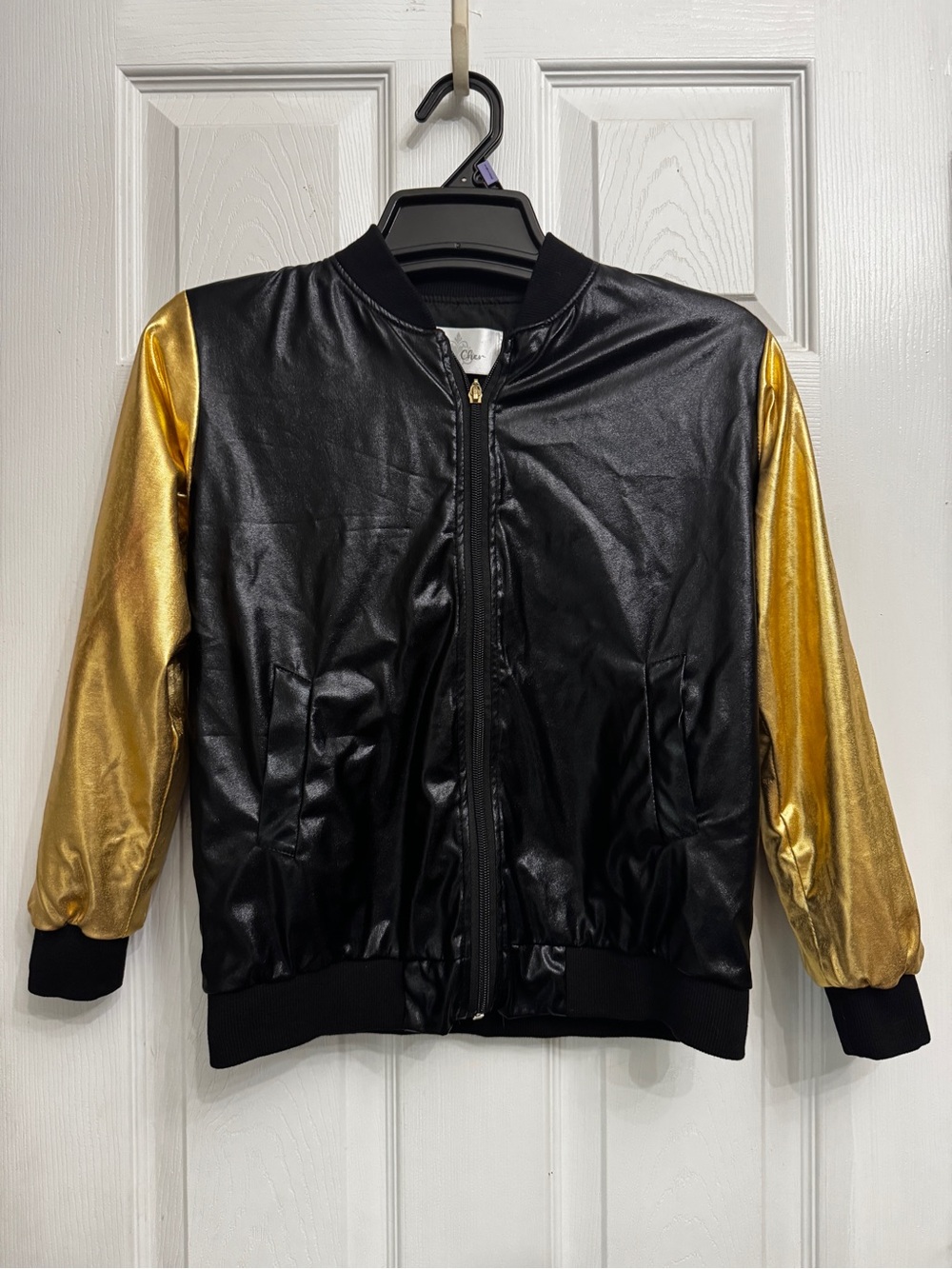 Kids Metallic Black & Gold Bomber Jacket